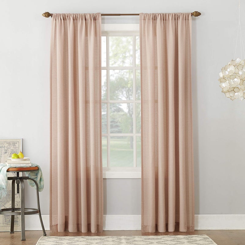 No. 918 Amalfi Linen Blend Textured Semi-Sheer Rod Pocket Curtain Panel, 54" x 63", Blush Pink - Image 1
